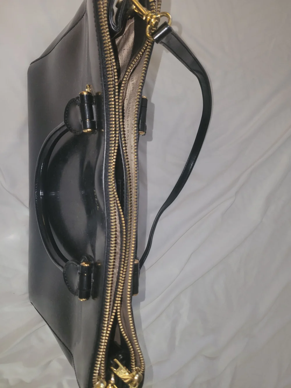 Black Leather LRL Tote Bag - Structured Everyday Handbag